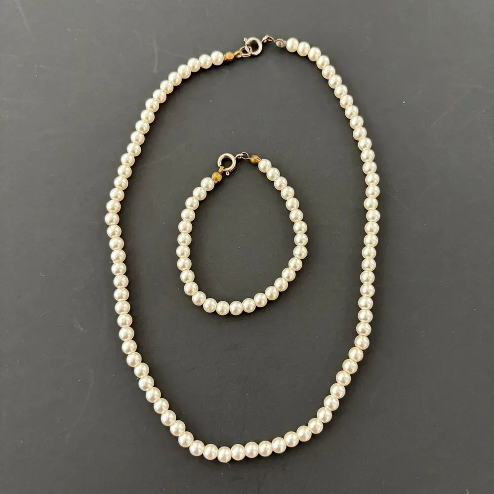 Vintage Faux Pearl Necklace Bracelet Small Ladies Child 1950s Special Occasion